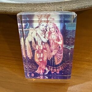 Divine Art glass Block with Krishna and Radha. Marble back